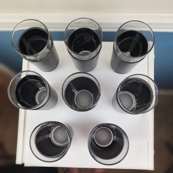 Vintage Libbey Glass Mid-Century  Vintage Libbey Glass Set of Eight Tumblers Black Leather Barware Modern